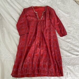 Roberta Freymann SMALL Tunic embellishment caftan swim coverup red orange pink